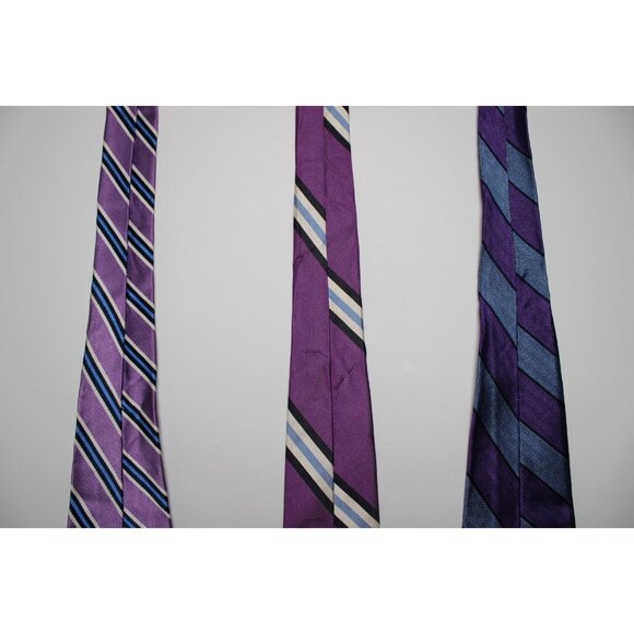 Lot of 3 Ties Brooks Brothers Silk & Blue Stripe Styles Purple Patterned Necktie - Picture 7 of 8